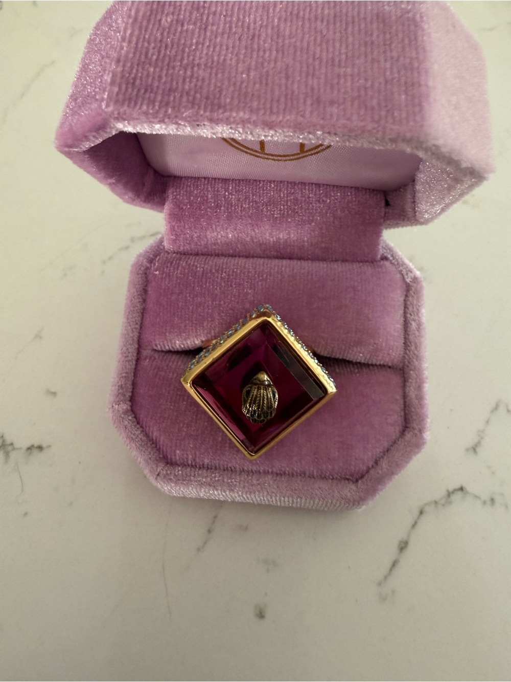 Kurt Geiger Gold-Tone Pink Square Gem Statement Ring